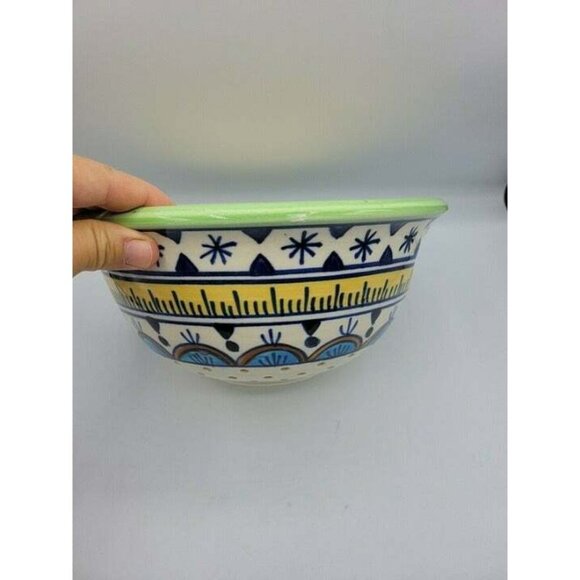 Stoneware Artisan Stoneware Hand Painted Strainer Colander Berry Bowl handles - Picture 2 of 6